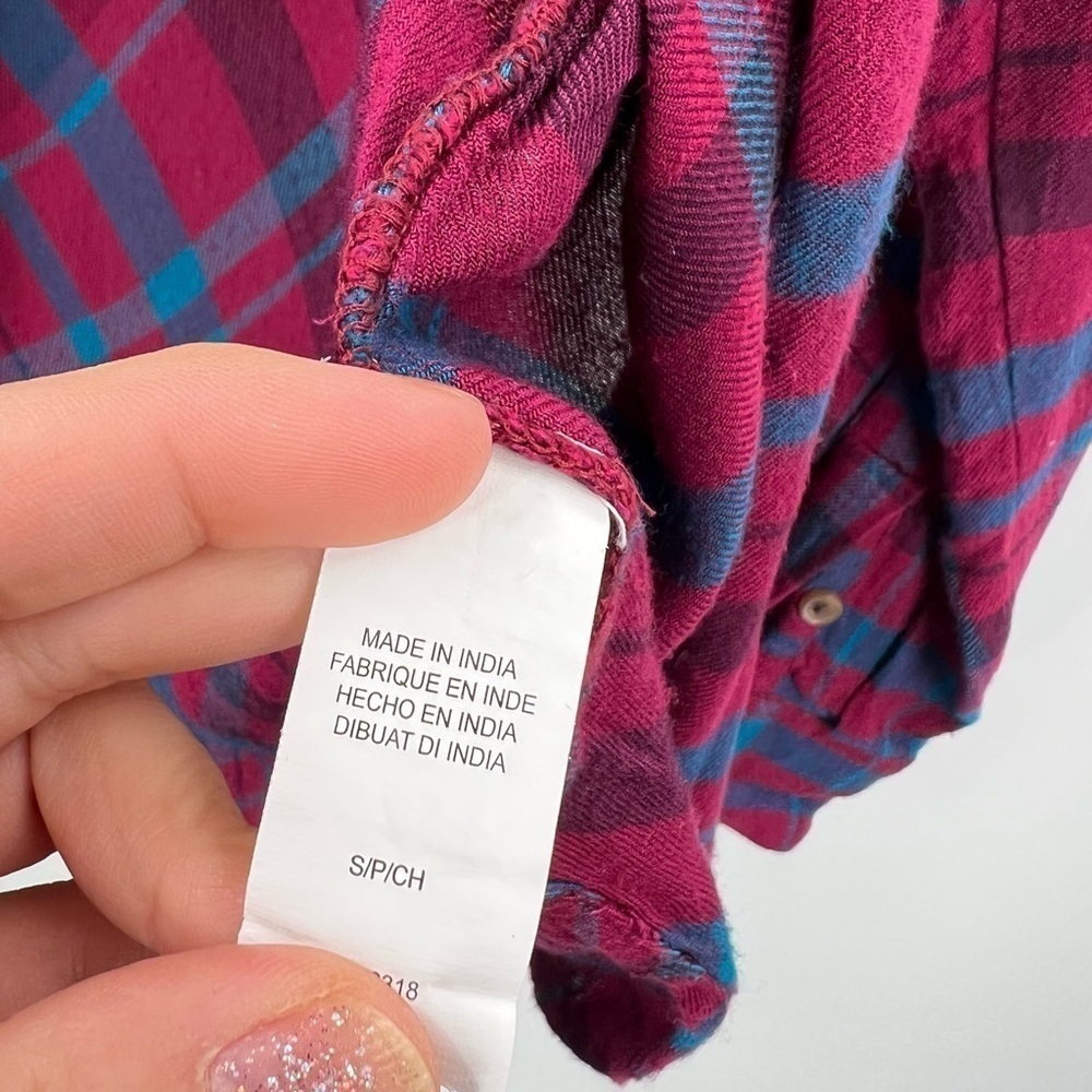 Lucky Brand Plaid Button Down Flannel Made in India Ladies Size SP - Picture 4 of 5
